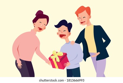 Gift giving vector, family exchange gilfs vector.