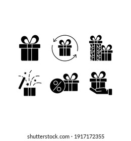 Gift glyph icon set. Closed present. Surprise in box. Celebrate birthday. Give away. Thin line customizable illustration. Contour symbol. Vector isolated outline drawing.