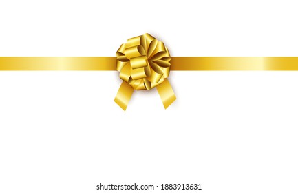 Gift golden bow ball with ribbons. Vector illustration for banner, map in realistic style.