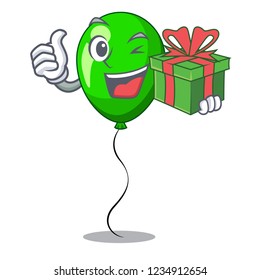 With gift green ballon with cartoon ribbons beautiful