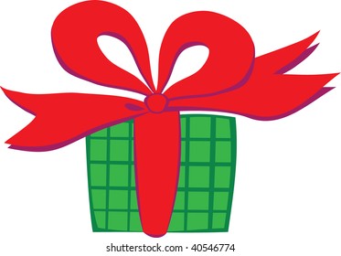 gift in the green box with a red bow