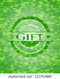 Gift green emblem with triangle mosaic background