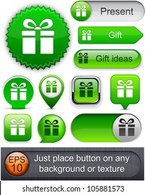 Gift green web buttons for website or app. Vector eps10.