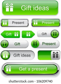 Gift green web buttons for website or app. Vector eps10.