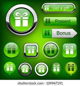 Gift green web buttons for website or app. Vector eps10.