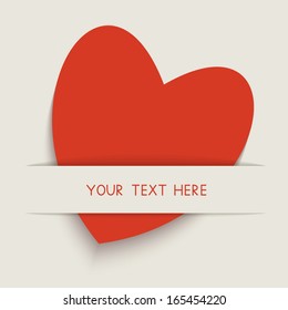 Gift or greeting card decorated with red paper heart. Vector illustration.  EPS10 