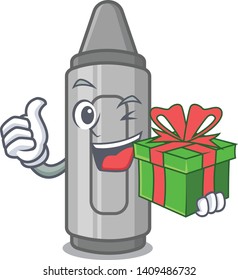 With gift grey crayon mascot