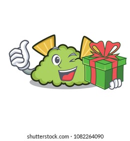 With gift guacamole mascot cartoon style