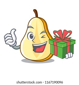 With gift half of pear isolated on cartoon
