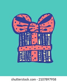 The gift is hand drawn. Colored vector illustration.