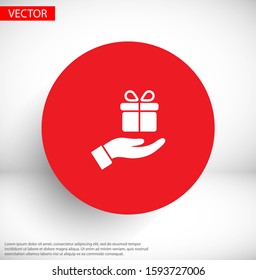 a gift in the hand icon , lorem ipsum Flat design