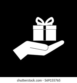 Gift in the hand icon, present vector illustration