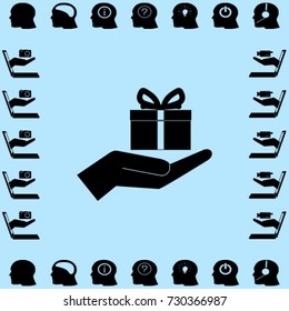 Gift in the hand icon, present vector illustration