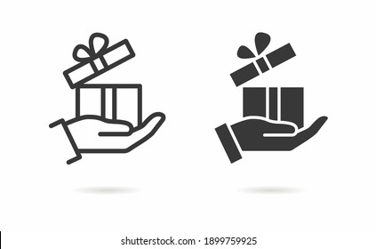 Gift In Hand Icon. Vector Illustration Isolated On White.
