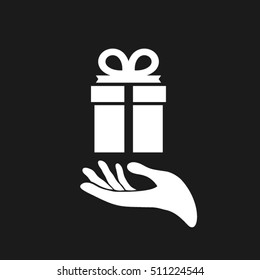 gift and hand icon vector illustration eps10. Isolated badge flat design for website or app - stock graphics