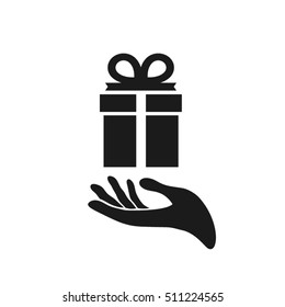 gift and hand icon vector illustration eps10. Isolated badge flat design for website or app - stock graphics