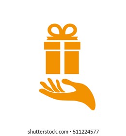 gift and hand icon vector illustration eps10. Isolated badge flat design for website or app - stock graphics