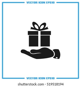 gift and hand icon vector illustration eps10. Isolated badge flat design for website or app - stock graphics