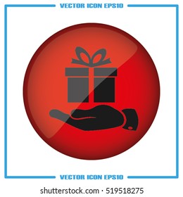 gift and hand icon vector illustration eps10. Isolated badge flat design for website or app - stock graphics
