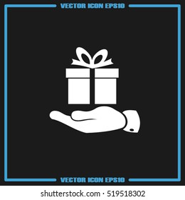 gift and hand icon vector illustration eps10. Isolated badge flat design for website or app - stock graphics