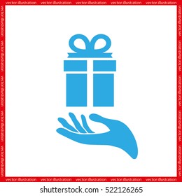 gift and hand icon vector illustration eps10. Isolated badge flat design for website or app - stock graphics