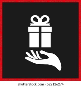 gift and hand icon vector illustration eps10. Isolated badge flat design for website or app - stock graphics