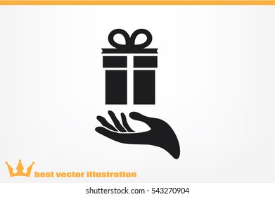 gift and hand icon vector illustration eps10. Isolated badge flat design for website or app - stock graphics