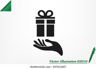 gift and hand icon vector illustration eps10. Isolated badge flat design for website or app - stock graphics