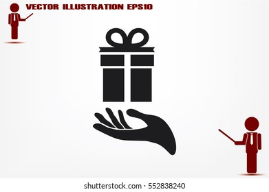 gift and hand icon vector illustration eps10. Isolated badge flat design for website or app - stock graphics