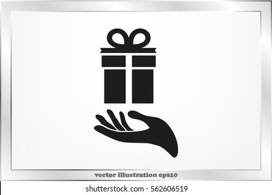 gift and hand icon vector illustration eps10. Isolated badge flat design for website or app - stock graphics .