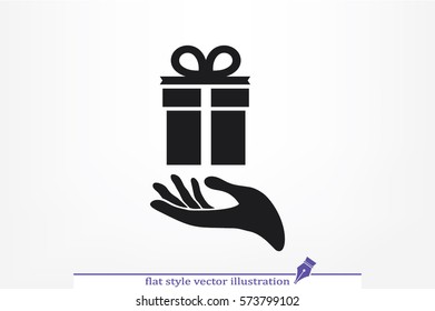 gift and hand icon vector illustration eps10. Isolated badge flat design for website or app - stock graphics