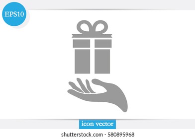 gift and hand icon vector illustration eps10. Isolated badge flat design for website or app - stock graphics.