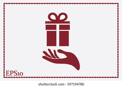 gift and hand icon vector illustration eps10. Isolated badge flat design for website or app - stock graphics
