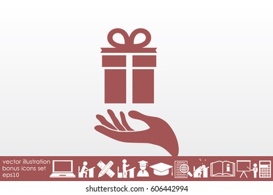 gift and hand icon vector illustration eps10. Isolated badge flat design for website or app - stock graphics