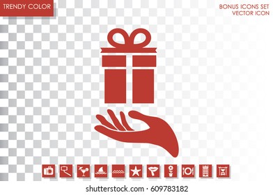 gift and hand icon vector illustration eps10. Isolated badge flat design for website or app - stock graphics