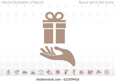 gift and hand icon vector illustration eps10. Isolated badge flat design for website or app - stock graphics