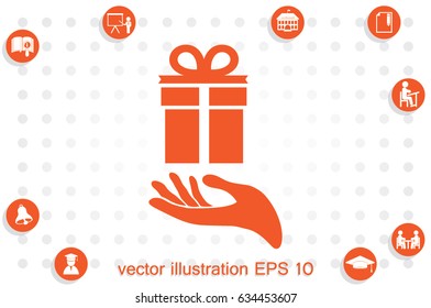gift and hand icon vector illustration eps10. Isolated badge flat design for website or app - stock graphics