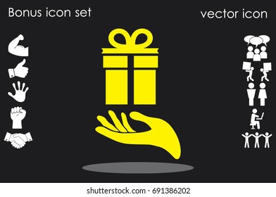 gift and hand icon vector illustration eps10. Isolated badge flat design for website or app - stock graphics