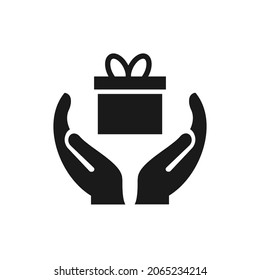 Gift Hand logo design. Gift Box logo with Hand concept vector. Hand and Gift Box logo design