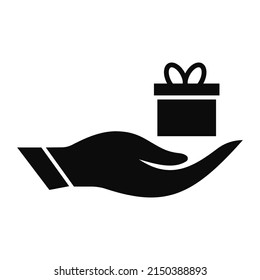 Geschenkhandlogo-Design. Geschenkbox Logo mit Hand Konzept Vektor. Logo-Design für Hand und Geschenkbox