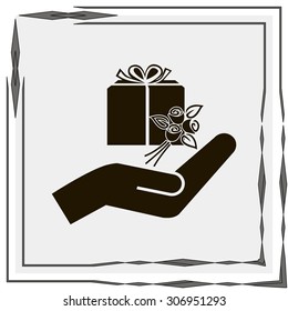 gift and hand vector icon