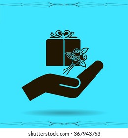 gift and hand vector icon