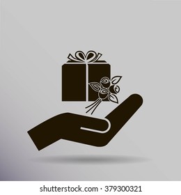 gift and hand vector icon
