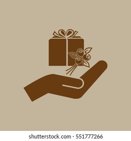 gift and hand vector icon