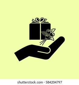 gift and hand vector icon
