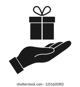 Gift in hand vector icon on white background