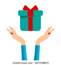 a gift in the hands. isolated vector illustration on white background