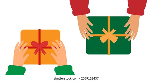 Gift in hands. view from above