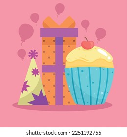 gift with hat and cupcake icons
