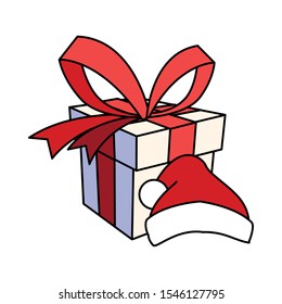 Gift and hat design, Merry christmas season decoration card invitation celebration and holiday theme Vector illustration